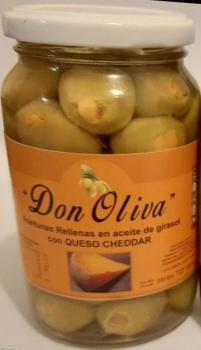 Aceitunas verdes rellenas con Queso Cheddar en aceite Fco vidrio x 220/330grs